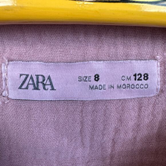 Zara Kids Girls Cotton Gauze Lace Blouse Slight Crop Long Sleeve SZ 8 Boho Pink - Picture 7 of 9